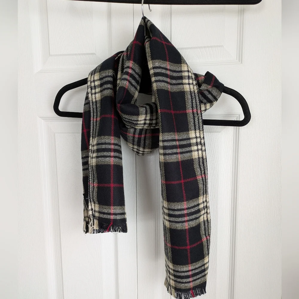 Black Cream Red Plaid Acrylic Scarf